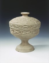 Grey unglazed pottery covered dou, Late Warring States - Western Han period, China, c162 BC. Artist: Unknown