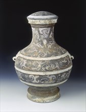 Pottery hu painted with cloud design, Western Han dynasty, China, 2nd century BC. Artist: Unknown