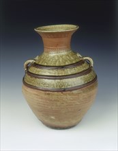 Yue celadon stoneware hu with three black bands, Eastern Han dynasty, China, 1st century. Artist: Unknown