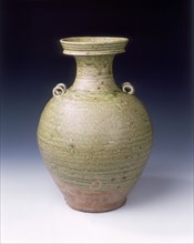 Yue stoneware vase with twin loops on shoulders, Western Jin dynasty, China, 3rd-4th century. Artist: Unknown