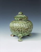 Green marbleware tripod jar and cover, High Tang period, China, 684-756. Artist: Unknown
