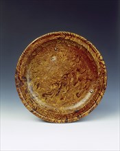 Brown marbleware offering tray, High Tang period, China, 684-756. Artist: Unknown
