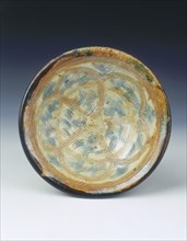 Sancai pottery mortar with floral pattern, Five Dynasties period, China, 10th century. Artist: Unknown