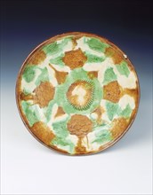Polychrome dish with moulded decoration, Liao dynasty, China, late 11th century. Artist: Unknown