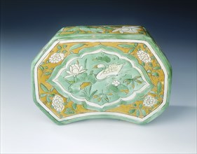 Cizhou stoneware polychrome pillow with goose in a lotus pond, Jin dynasty, China, 12th century. Artist: Unknown