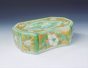 Cizhou stoneware polychrome pillow with goose in a lotus pond, Jin dynasty, China, 12th century. Artist: Unknown