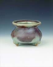 Jun stoneware tripod censer with red and purple splashes, Jin dynasty, China, 1115-1234. Artist: Unknown