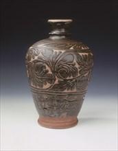 Cizhou meiping vase with brown glazed carved floral pattern, Ming dynasty, China, 1464. Artist: Unknown