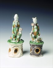 Two incence stick holders in the form of immortals, late Ming dynasty, China, 1600-1644. Artist: Unknown