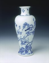Blue and white vase with magpies, early Kangxi period, Qing dynasty, China, 1662-1677. Artist: Unknown
