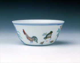 Chicken cup with doucai enamels, late Kangxi period, Qing dynasty, China, 1700-1722. Artist: Unknown