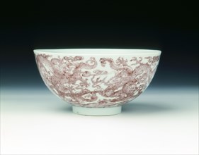 Bowl with nine dragons in underglaze red, Yonzheng period, Qing dynasty, China, 1723-1735. Artist: Unknown