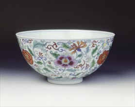 Doucai bowl with floral decoration, Yongzheng period, Qing dynasty, China, 1723-1735. Artist: Unknown