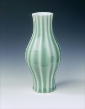 Ribbed celadon glazed vase, Qing dynasty, China, 1st half of 18th century. Artist: Unknown