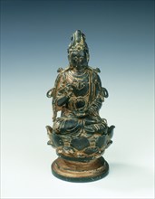 Gilt bronze statue of bodhisattva on lotus seat, Liao dynasty, China, mid 11th century. Artist: Unknown
