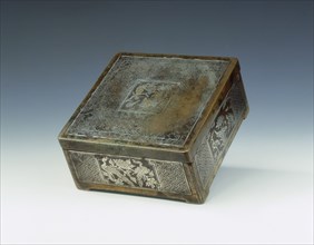 Bronze seal paste box with silver inlays, Ming dynasty, China, 16th century. Artist: Unknown