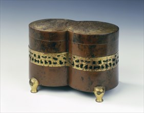 Parcel gilt copper ink slab, water container and brazier, Qing dynasty, China, early 18th century. Artist: Unknown