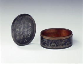 Dated Wu Tong ink box with silver inlays, Qing dynasty, China, 1881. Artist: Unknown