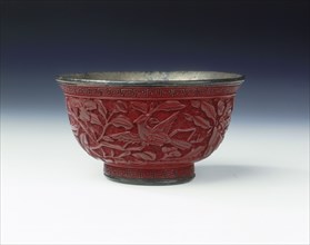 Carved lacquer bowl with birds among peonies, Late Ming dynasty, China, 1st half of 17th century. Artist: Unknown