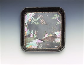 Lac Burgaute dish with abalone mother-of-pearl, China, late 17th century. Artist: Unknown