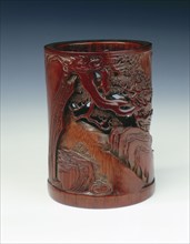 Carved bamboo brushpot, China, 1st half of the 18th century. Artist: Unknown