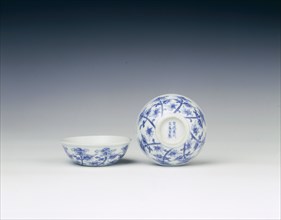 Pair of blue and white dated bowls, China, early 20th century. Artist: Unknown