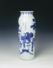 Blue and white sleeve vase, China, 1637. Artist: Unknown