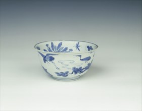 Blue and white Kraak porcelain bowl, China, 1550-1575. Artist: Unknown