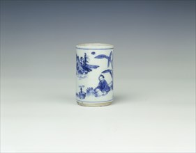 Blue and white cylindrical container, China, 1621-1627. Artist: Unknown