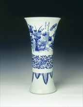 Blue and white trumpet vase, China, 1639. Artist: Unknown