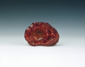 Amber brushwasher carved as a floral group, China, 1644-1911. Artist: Unknown