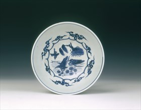 Blue and white bowl with ducks on a pond, China, 1550-1575. Artist: Unknown