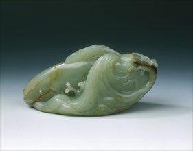 Jade carp and young amid swirling waves, early Qing dynasty, China, late 17th century. Artist: Unknown