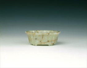 Jade quatrefoil bowl with a sage in landscape, Qing dynasty, China, late 18th century. Artist: Unknown