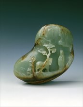 Jade landscape pebble of tethered horse and scholar, early Qing dynasty, China, late 17th century. Artist: Unknown