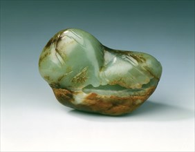 Jade landscape pebble of tethered horse and scholar, early Qing dynasty, China, late 17th century. Artist: Unknown
