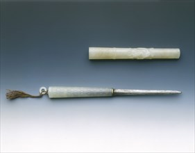 Jade mounted eating dagger with jade scabbard, late Ming dynasty, China, 1600-1644. Artist: Unknown