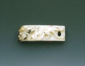 Jade sword scabbard slide with kui dragons, Western Han dynasty, China, 206 BC-8. Artist: Unknown