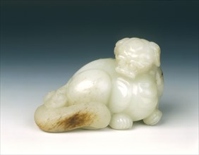 Jade lion dog, probably Kangxi period, early Qing dynasty, China, 1662-1722. Artist: Unknown