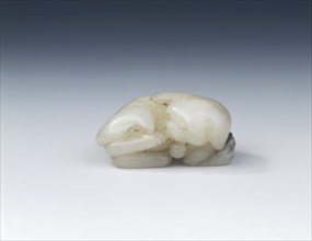 White jade lap dog with bell and ribbon, Southern Song dynasty, China, 1127-1279. Artist: Unknown