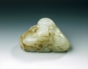 Jade group of two lion dogs with lingzhi spray, Ming dynasty, China, 1368-1644. Artist: Unknown