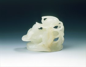 Jade finial of mandarin duck and lotus, late Ming dynasty, China, 1550-1644. Artist: Unknown