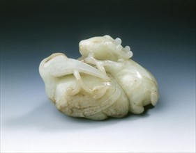 Jade crane and deer with acanthus, Ming dynasty, China, 1368-1644. Artist: Unknown