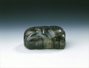 Black jade recumbent bear insert, Han dynasty, China, 206 BC-220. Artist: Unknown