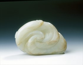 Jade of two catfish with lingzhi on a bed of waves, Qing dynasty, China, 18th century. Artist: Unknown