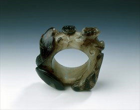 Jade circular ring with two birds and lingzhi in high relief, Ming dynasty, China, 1368-1644. Artist: Unknown