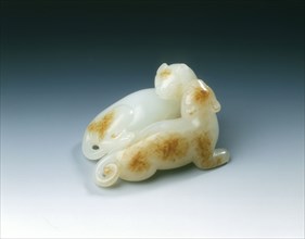 Jade group of two cats at play, Ming dynasty, China, 1368-1644. Artist: Unknown