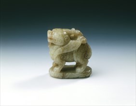 Jade winged standing qilin on bed of clouds, Yuan dynasty-early Ming dynasty, China, 1279-1499. Artist: Unknown