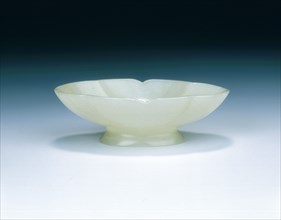 Celadon jade lobed oval cup, late Tang-early Liao dynasty, China, 9th-11th century. Artist: Unknown