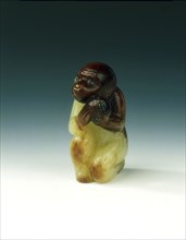 Jade monkey holding a peach, Yuan-early Ming dynasty, China, 13th-15th century. Artist: Unknown